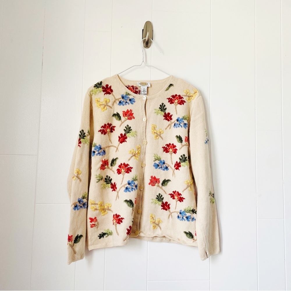 Talbots Vintage Cardigan Embroidered Size L - Picture 1 of 8